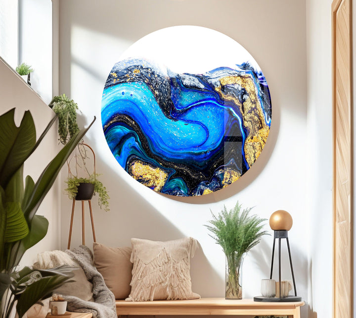 Blue Gold Marble Abstract Glass Wall Art glass photo prints, glass picture prints