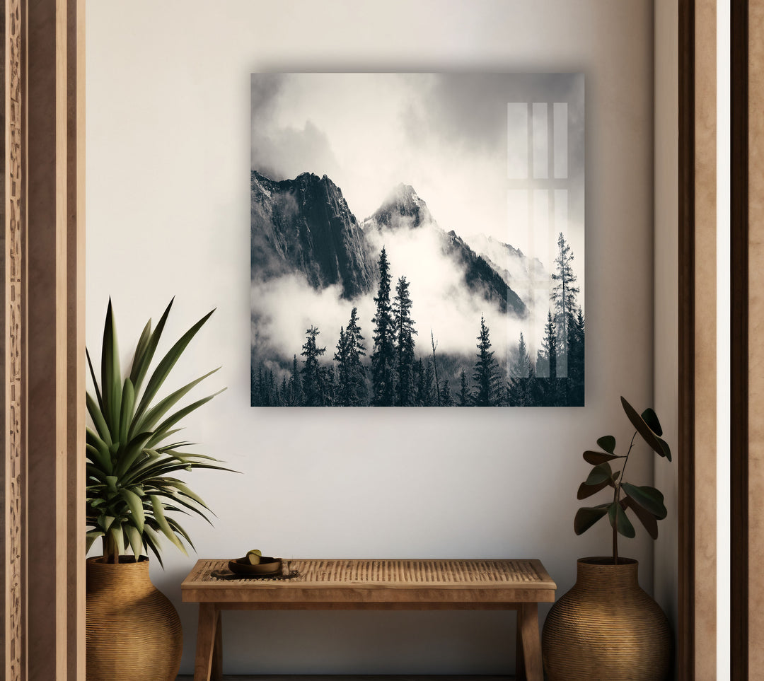 Foggy Mountains Banff Glass Wall Art glass wall decor, glass wall art decor