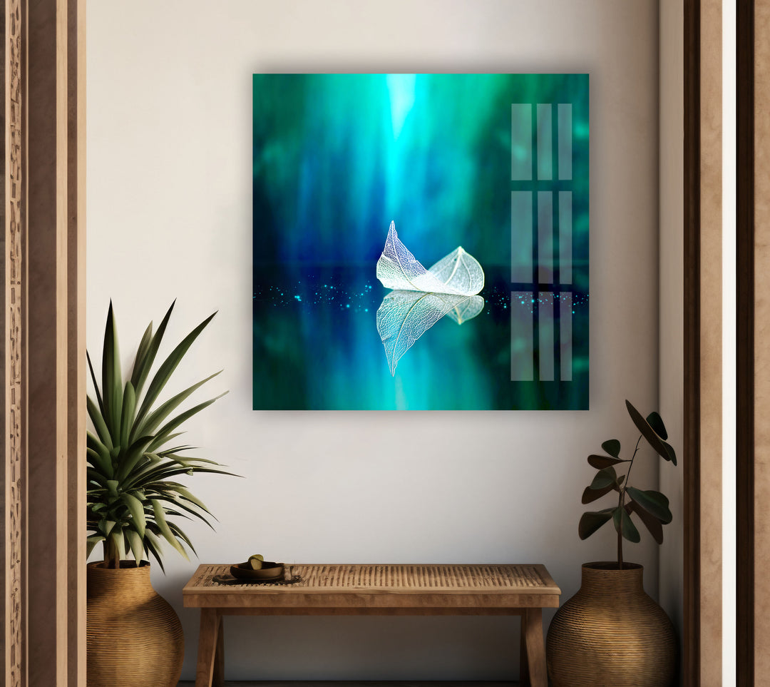 White Transparent Leaf Glass Wall Art Glass Printing Wall Art, Print photos on glass