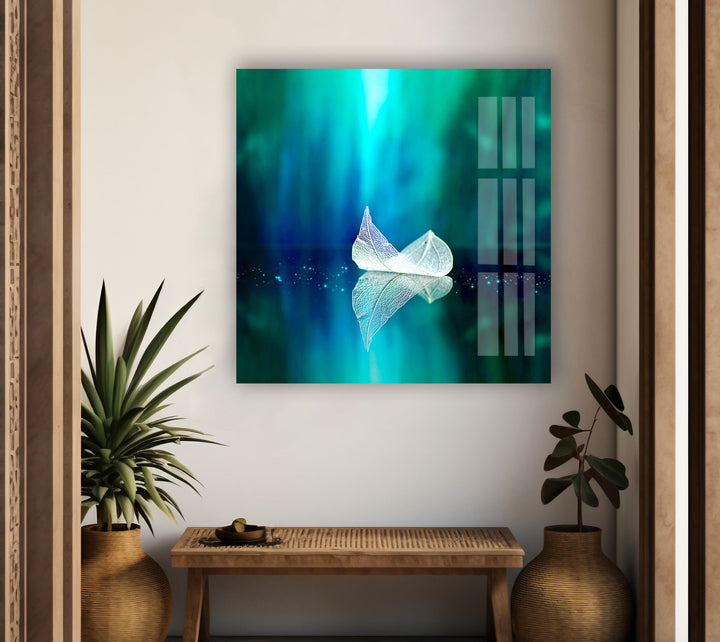 White Transparent Leaf Glass Wall Art Glass Printing Wall Art, Print photos on glass