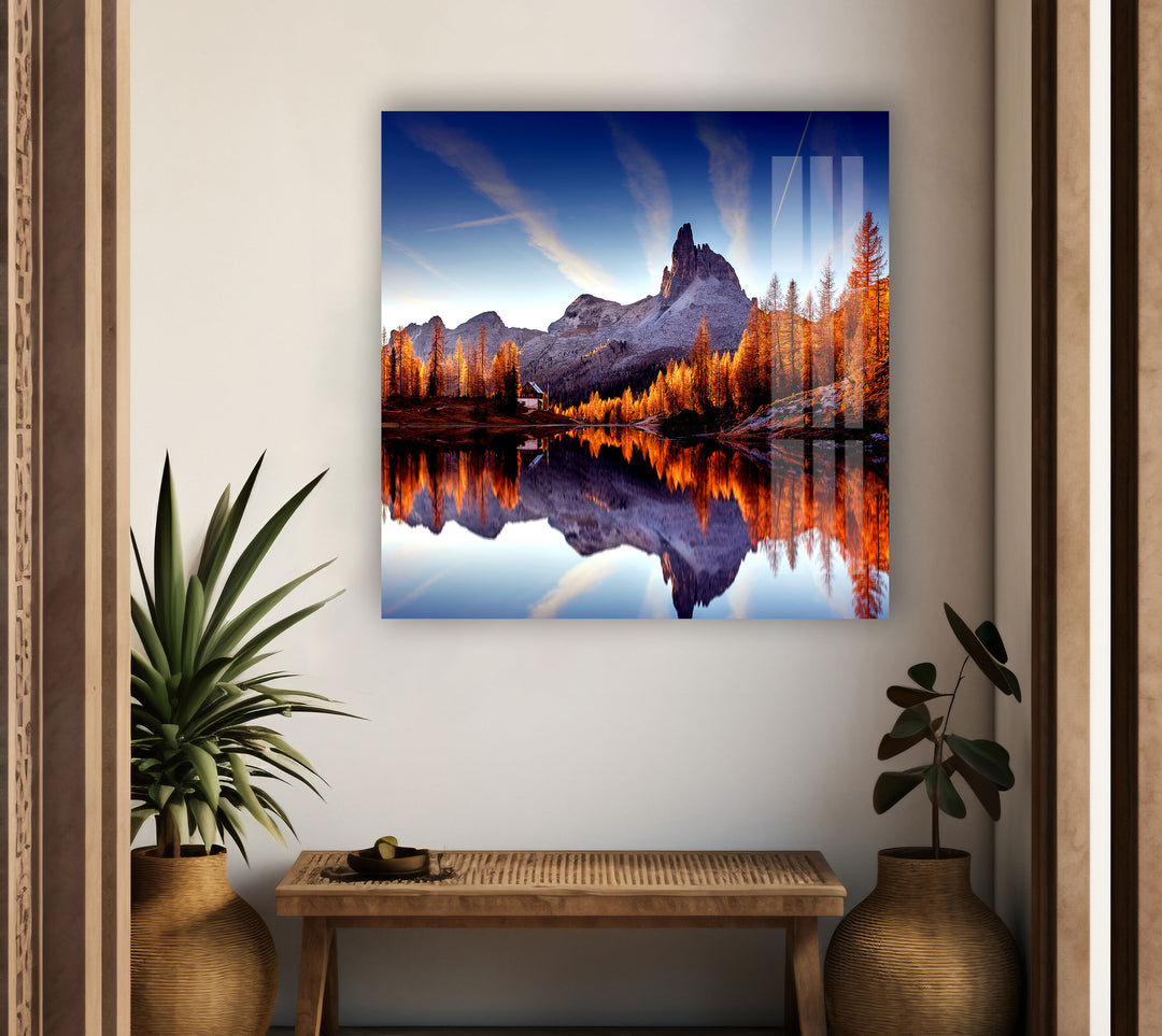 Majestic Sunset Mountains Glass Wall Art print picture on glass, Tempered Glass Wall Art