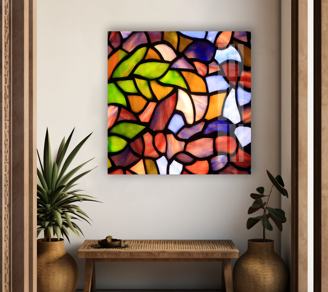 Stained Colored Leaves Glass Wall Art glass wall decor, glass wall art decor