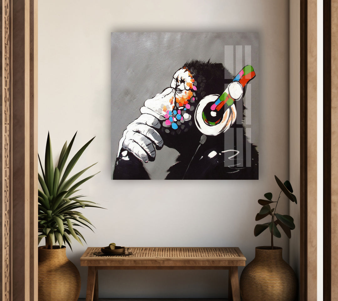 Thinking Monkey Glass Wall Art