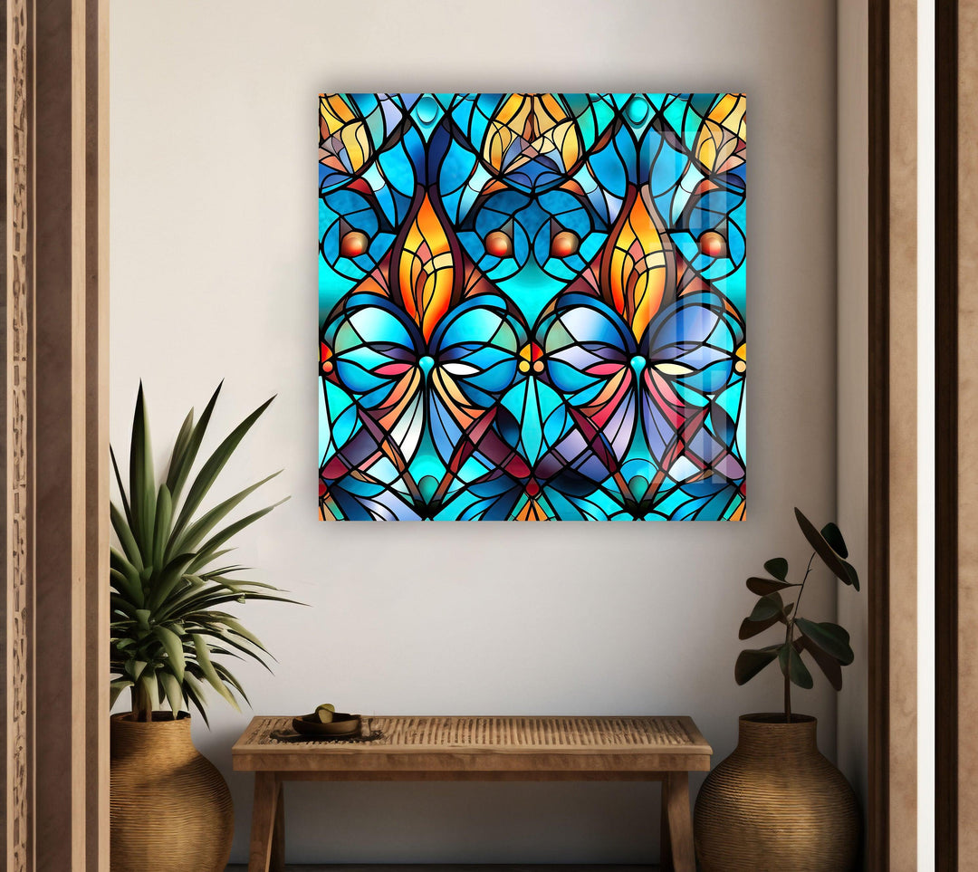 Blue Stained Art Glass Wall Art photo print on glass, prints on glass wall art