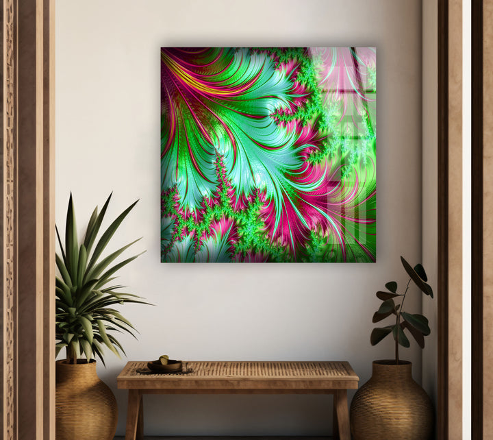 green fractal Abstract Paintings on Tempered Glass