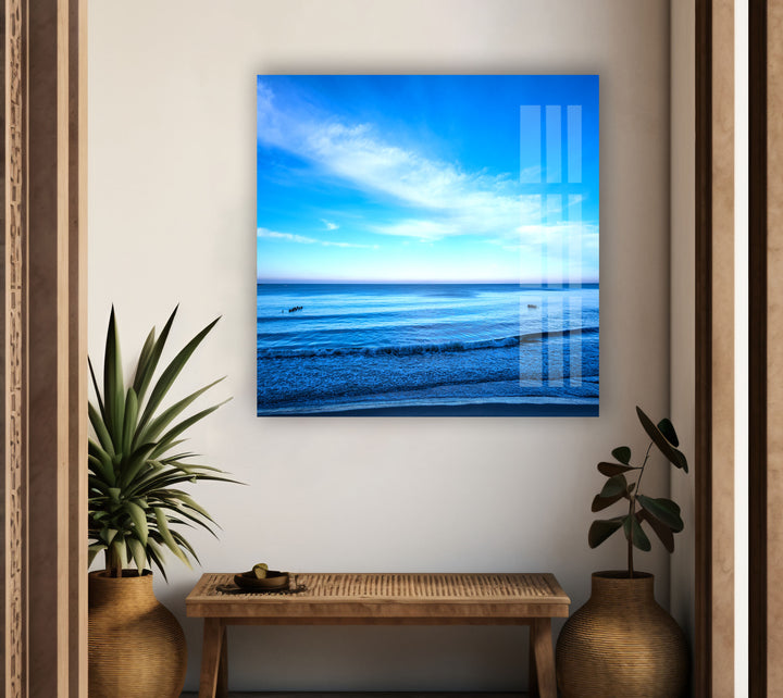 Blue Sea Landscape Glass Wall Art glass pictures for Wall, glass prints wall art