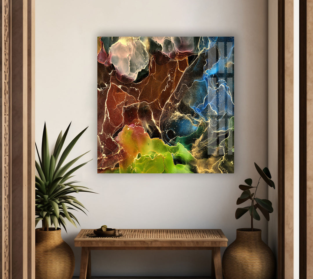 Brown Green Abstract Glass Wall Art , glass art painting, glass art for the Wall