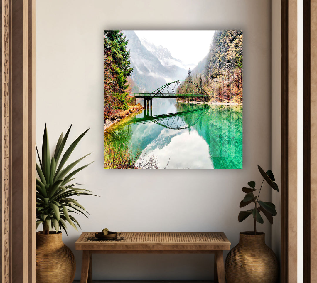 Bridge Over a Lake Glass Wall Art custom glass photo prints, large glass prints