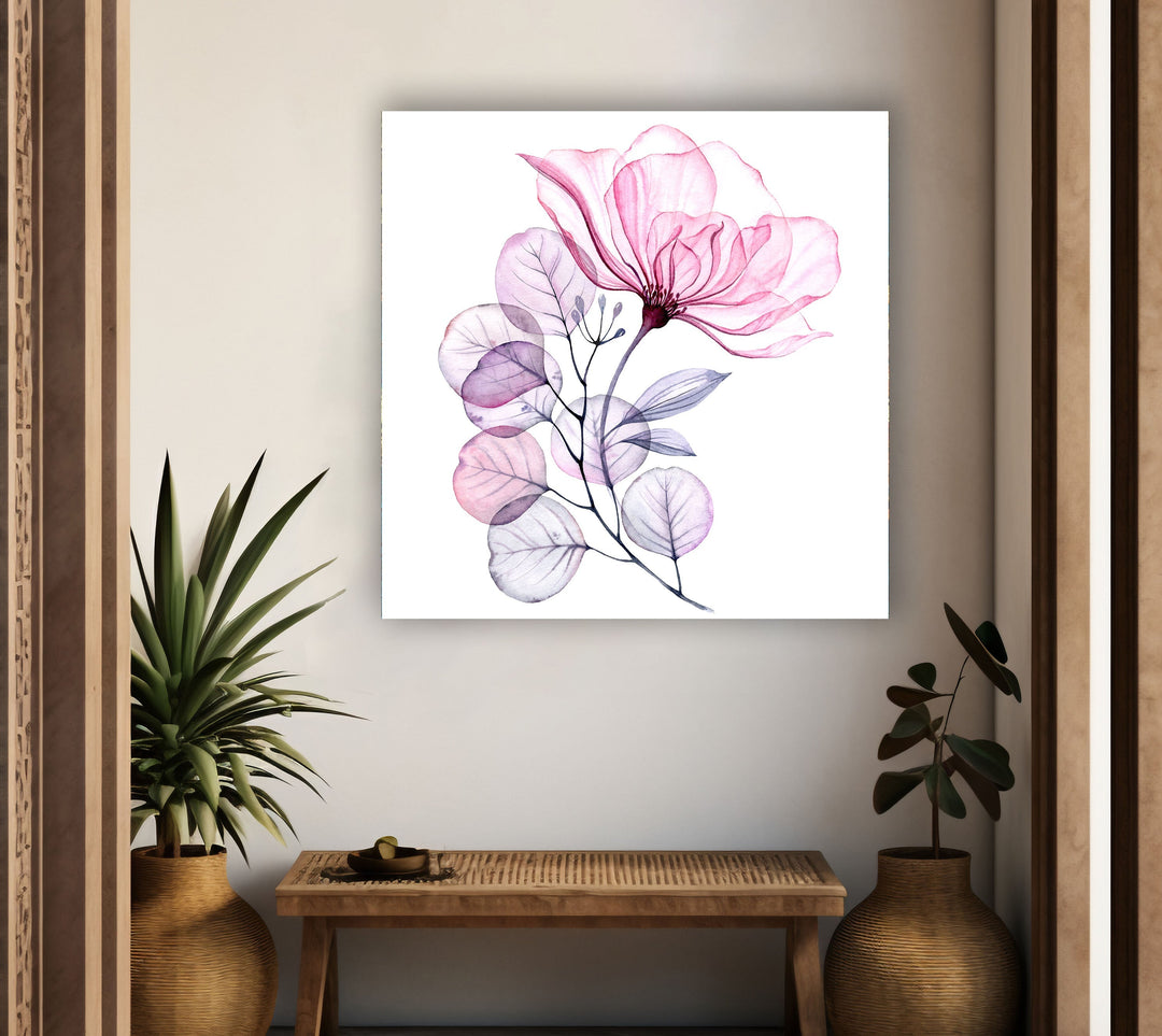 Pink Floral Watercolor Glass Wall Art, glass pictures for Wall, glass prints wall art