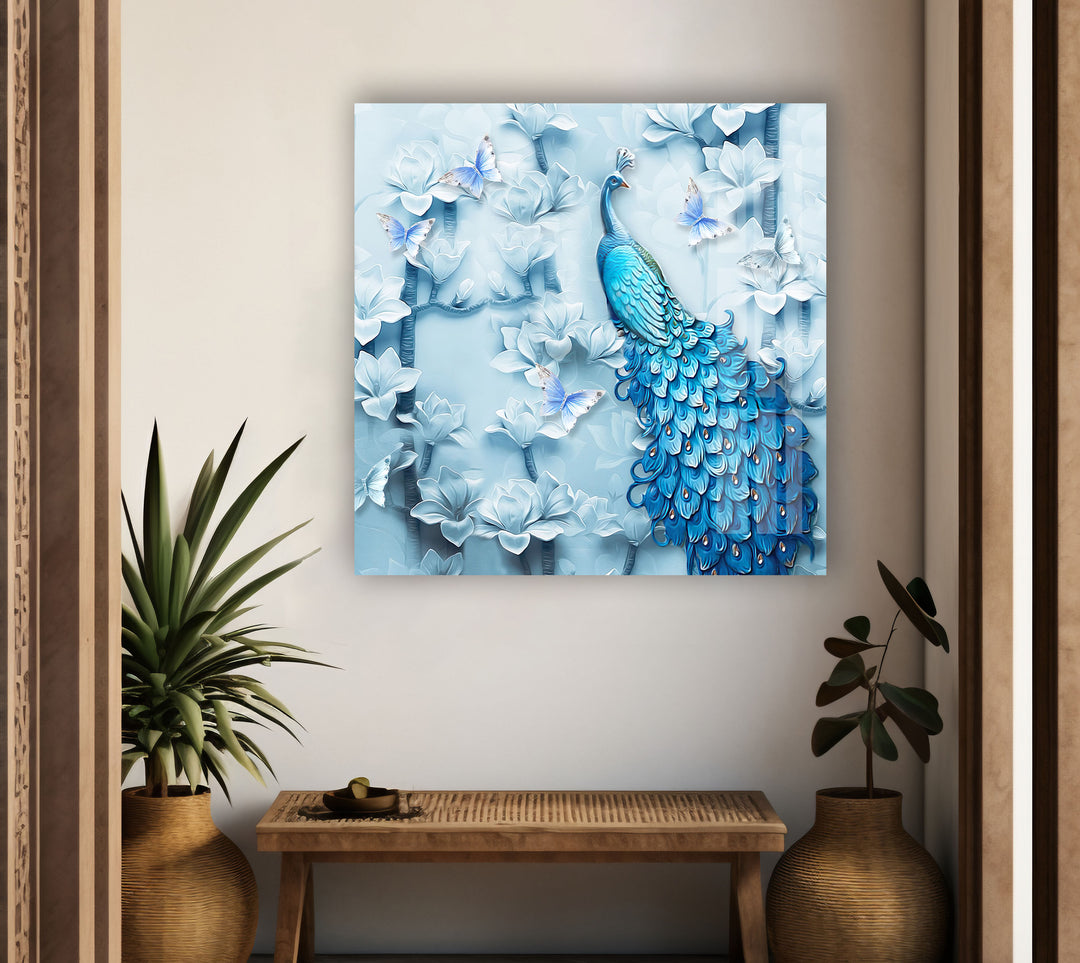 Blue Feather Peacock Glass Wall Art art glass wall art, glass wall art pictures