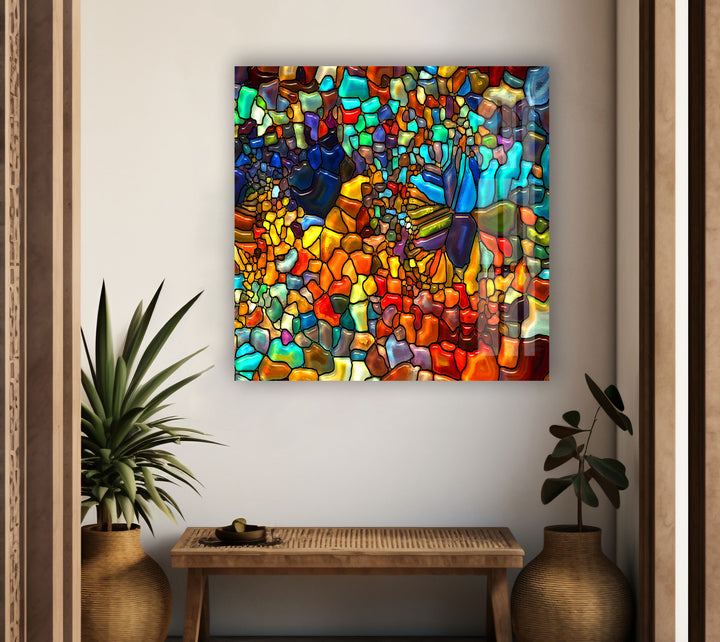 Colorful Mosaic Fragments Stained Extra Large Photo Prints on Glass