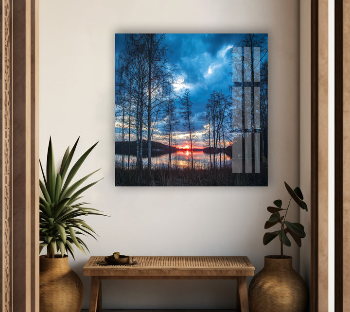 Sunset Dusk Trees Glass Wall Art custom glass photo prints, large glass prints