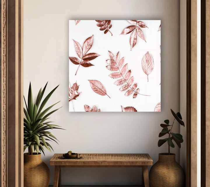 Rose Gold Leaves Glass Wall Art, glass photo prints, glass picture prints
