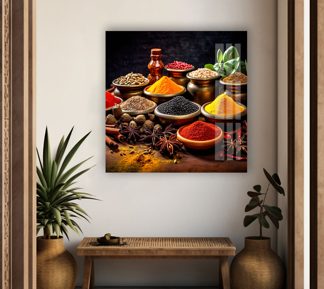 Bunch of Spices Glass Wall Art, glass photo prints, glass picture prints