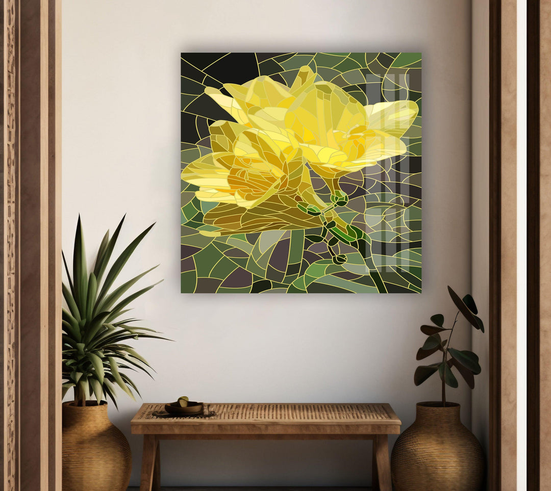 Stained Yellow Flower Glass Wall Art Glass Printing Wall Art, Print photos on glass