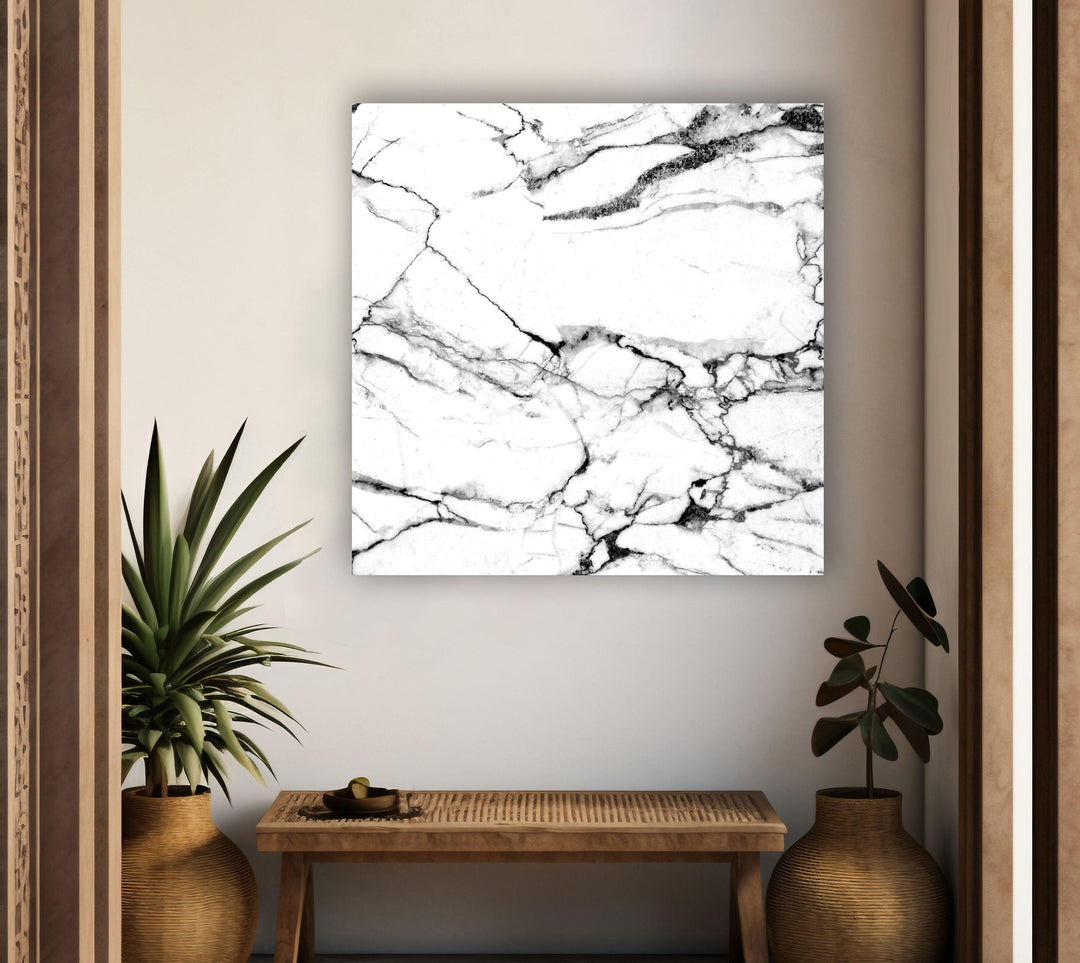 White and Black Marble Glass Wall Art