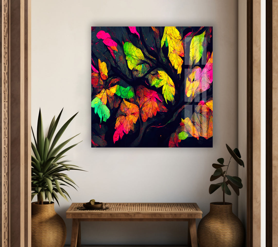 Colored Leaves Painting Glass Wall Art stained glass wall art, stained glass wall decor