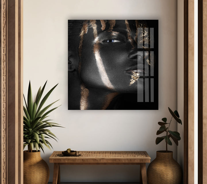 Gold Woman Portrait Tempered Glass Wall Art - MyPhotoStation