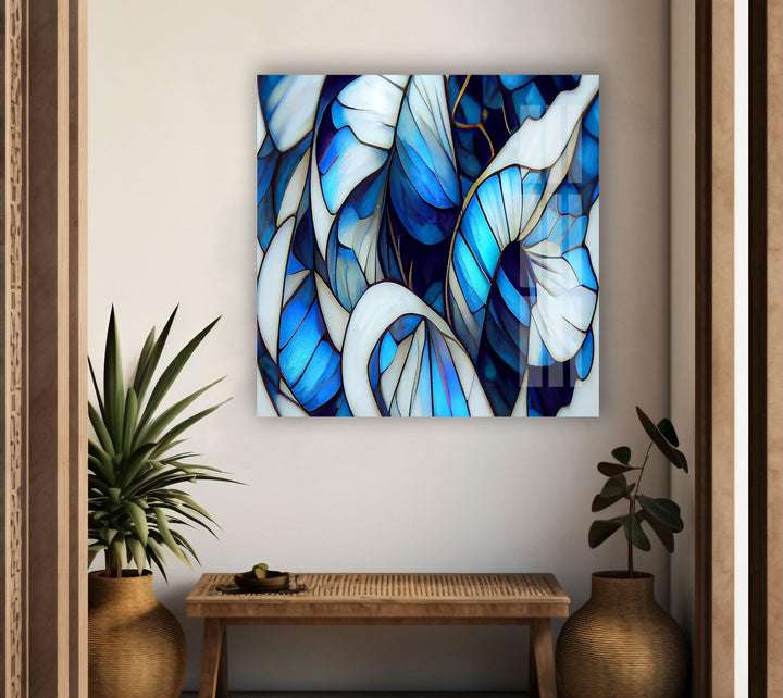 Stained White & Blue Glass Wall Art glass image printing, glass prints from photos