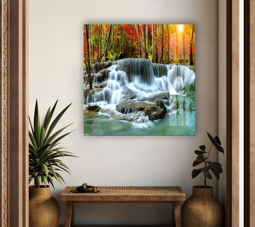 Waterfall in Deep Forest Glass Wall Art glass photo prints, glass picture prints