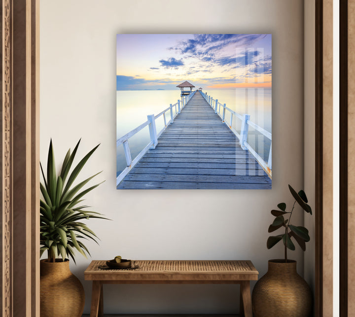 Old Wood Bridge Pier Glass Wall Art