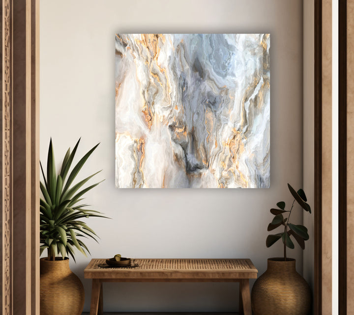 Curly Gray and Gold Veins Marble Glass Wall Art