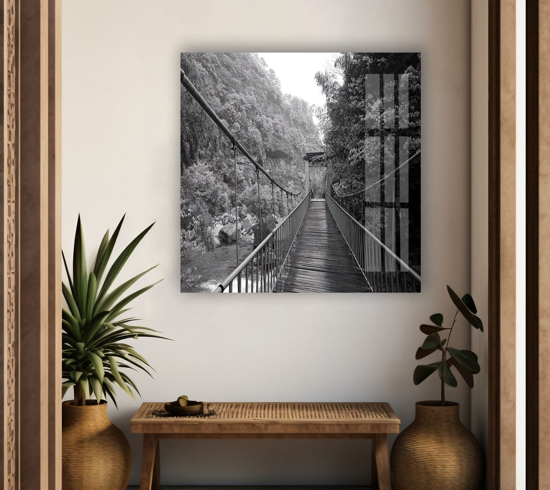 Old Black & White Bridge Glass Wall Art glass art painting, glass art for the Wall