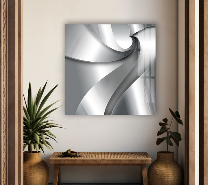 Silver Color Abstract Captivating Glass Photo Prints for Walls