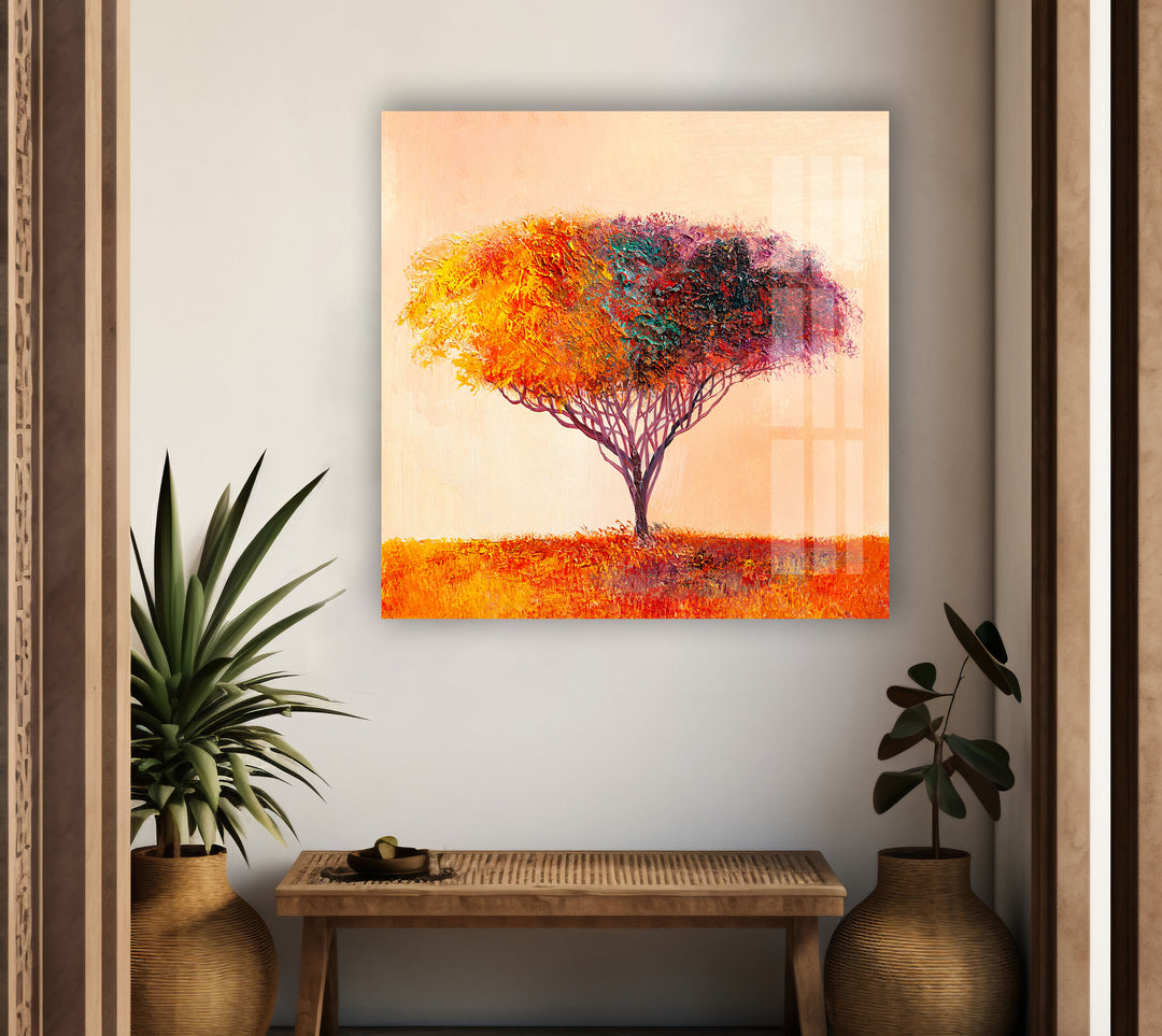 Oil Painting Tree Glass Wall Art custom glass pictures, glass art prints