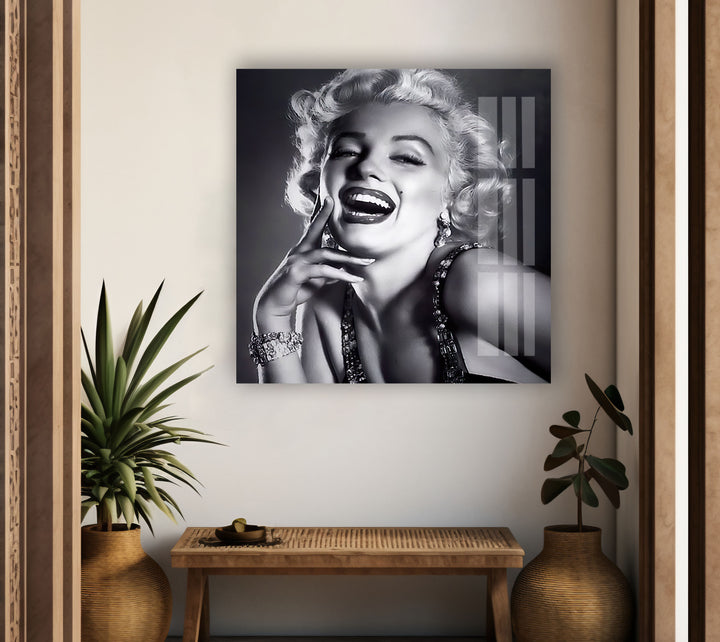 Marilyn Monroe Black & White Glass Wall Art custom glass pictures, glass art prints
