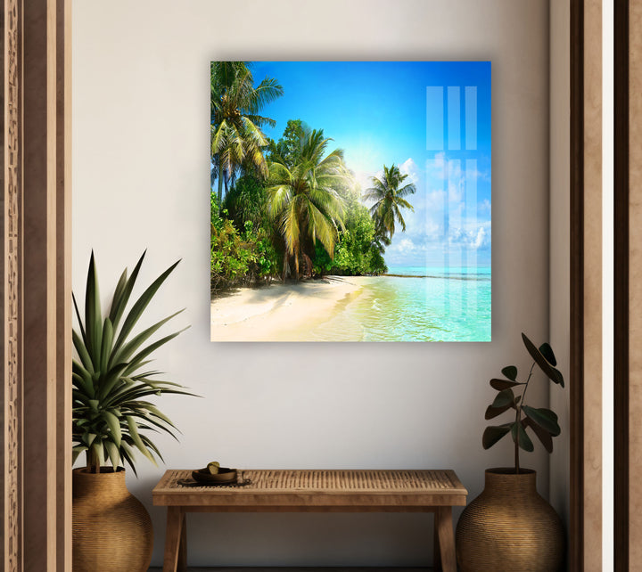 Tropical Beach Landscape Glass Wall Art