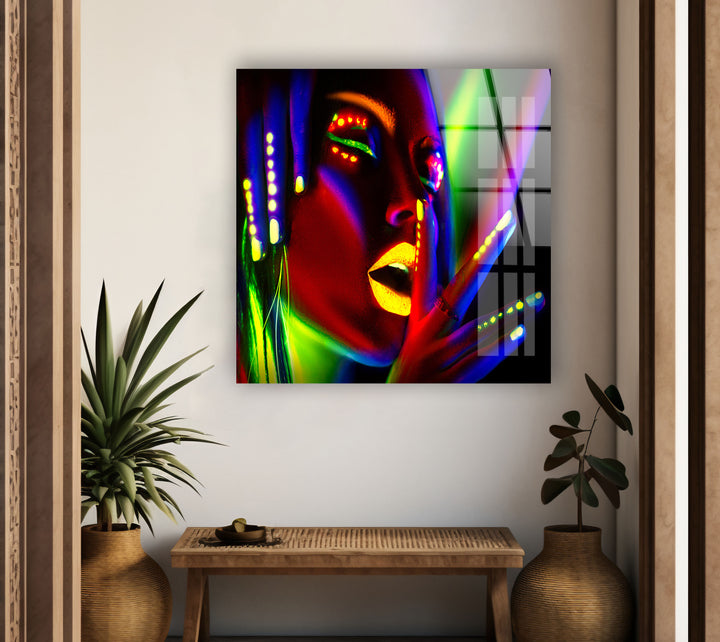 Vivid Neon Woman Cool Art Pieces & Glass Art Prints