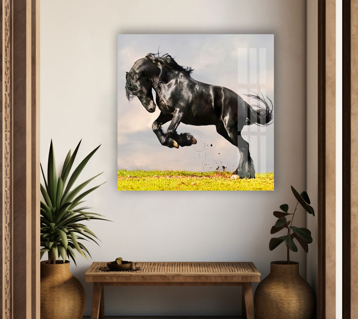 Friesian Horse Glass Wall Art glass pictures for Wall, glass prints wall art