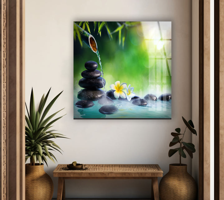 Green Zen Spa Stone Glass Wall Pictures & Cool Art