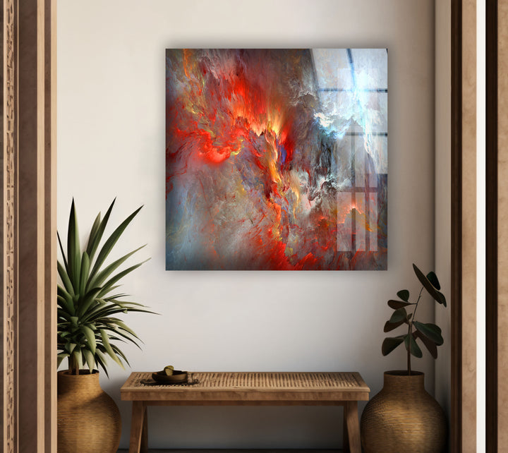  Red Fractal Clouds Modern Abstract Glass Wall Decor Prints