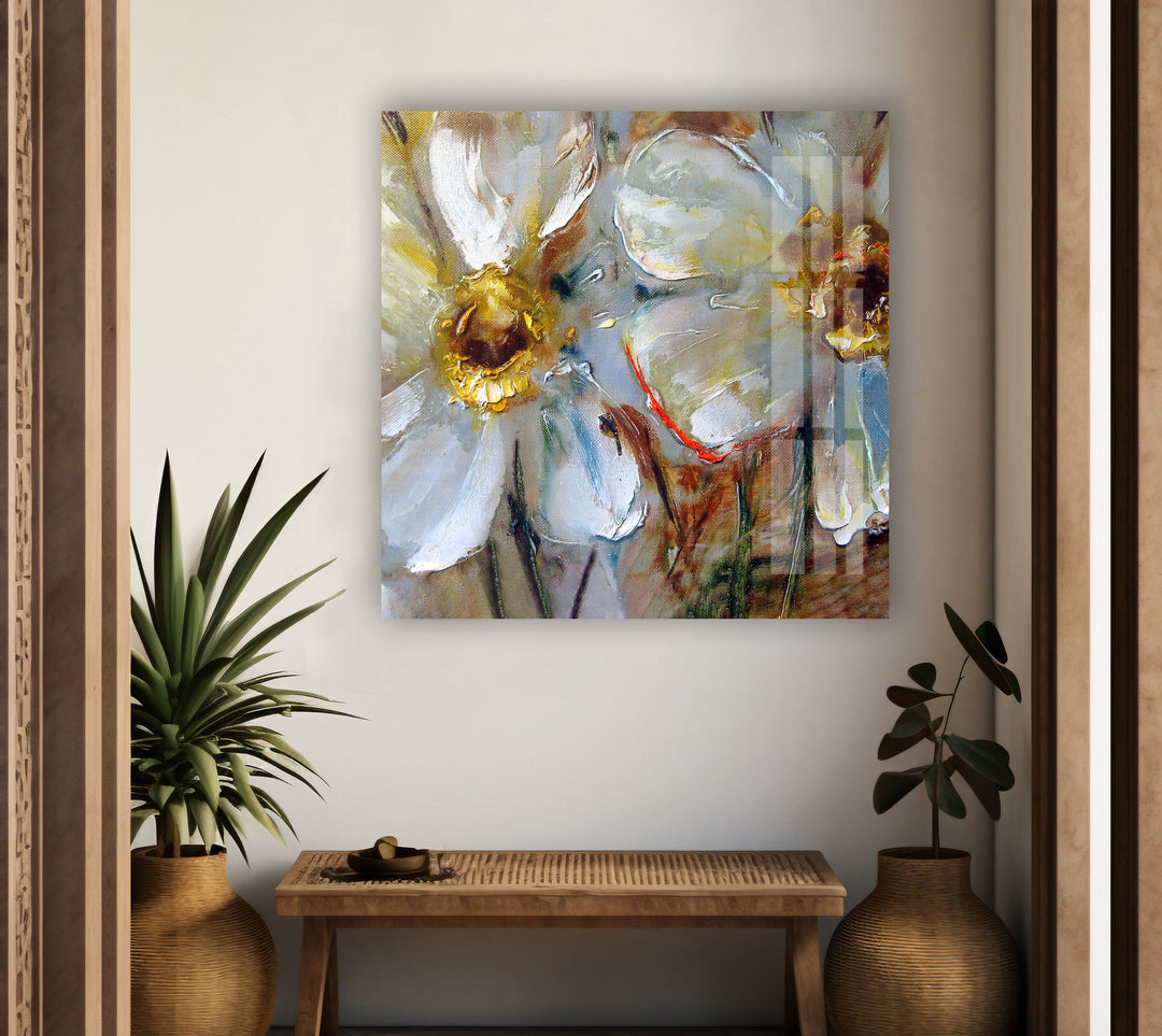 Daisy Oil Paint Glass Wall Art, glass image printing, glass prints from photos