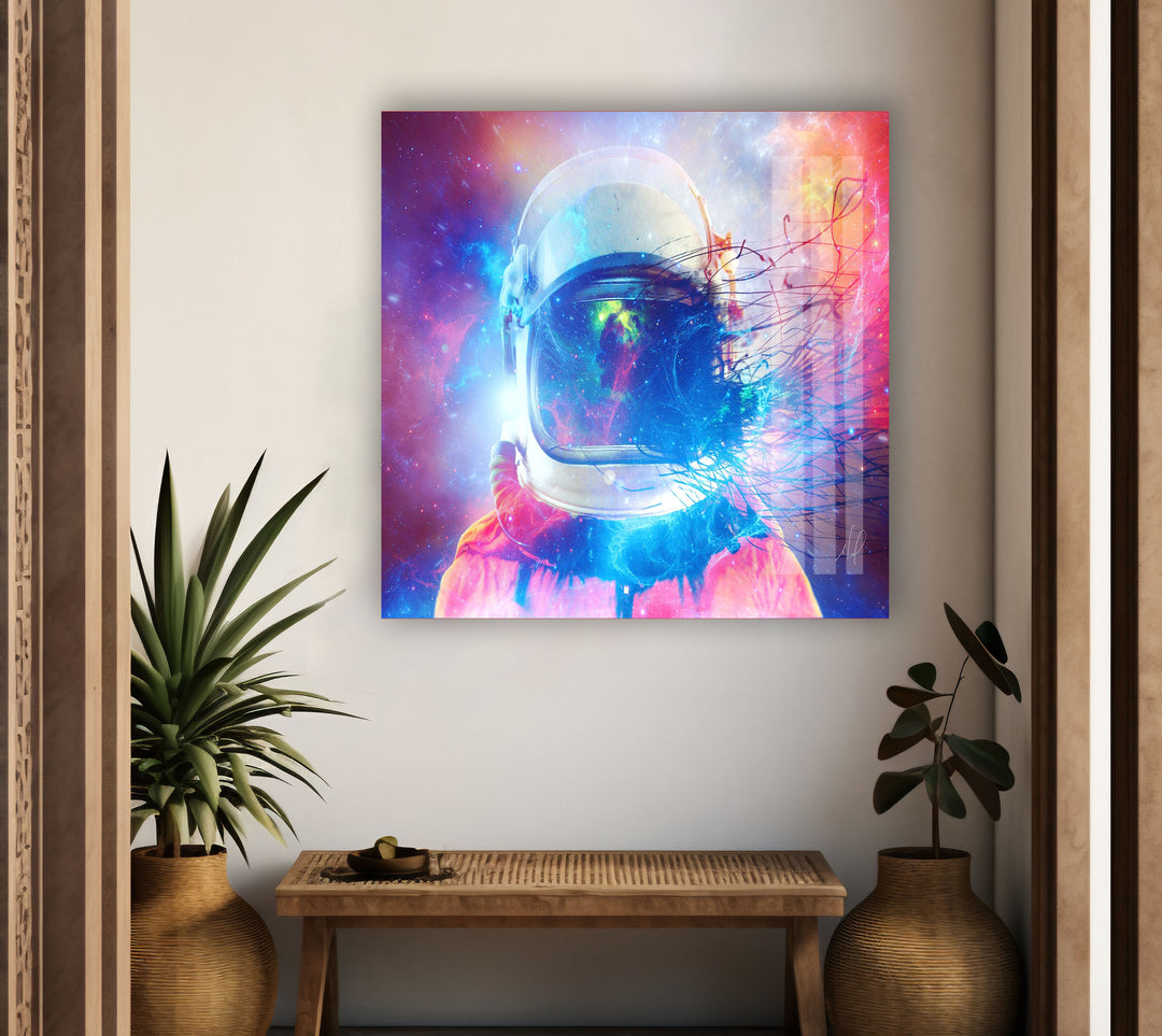 Neon Astronaut Glass Wall Art, glass photo prints, glass picture prints