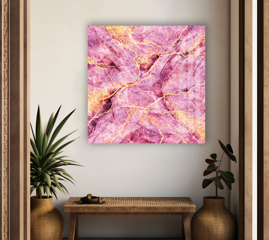 Pink Marble with Gold Glitter Glass Wall Art