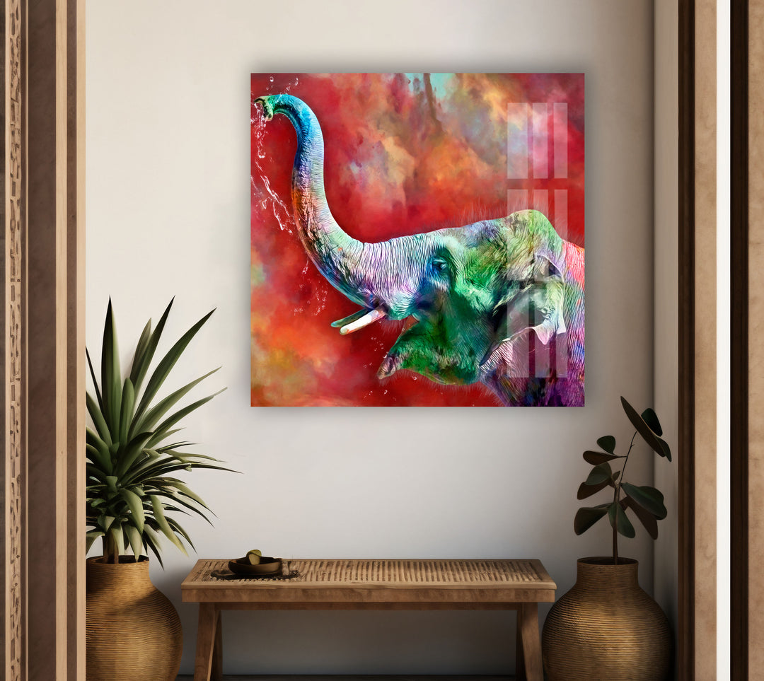 Colored Elephant Glass Wall Art print on glass, glass printed photos