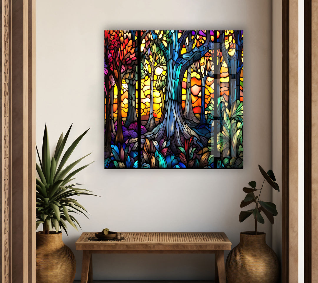 Stained Colored Tree Glass Wall Art print picture on glass, Tempered Glass Wall Art