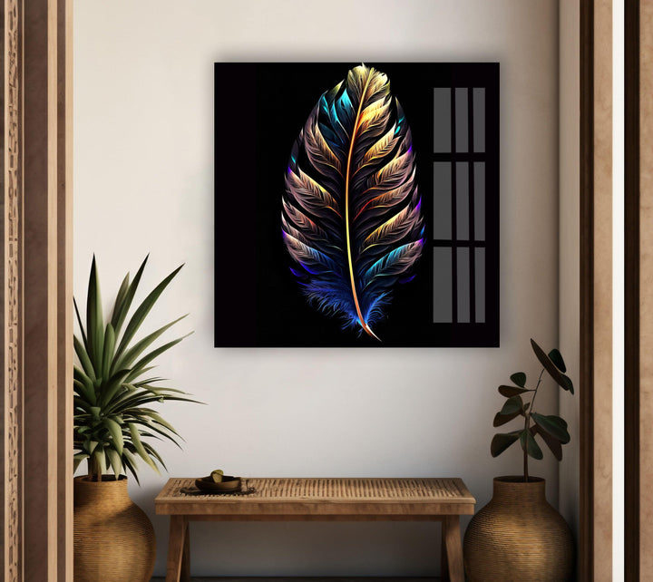 Neon Color Bird Feather Glass Wall Art, Glass Printing Wall Art, Print photos on glass