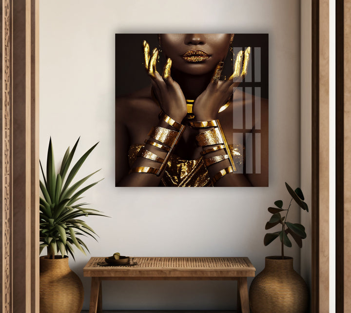 Woman Art with Gold Modern Glass Art & Cool Wall Art