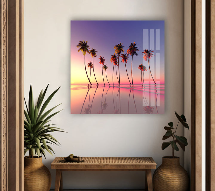 Fantasy Tropical Beach Glass Wall Art glass art painting, glass art for the Wall