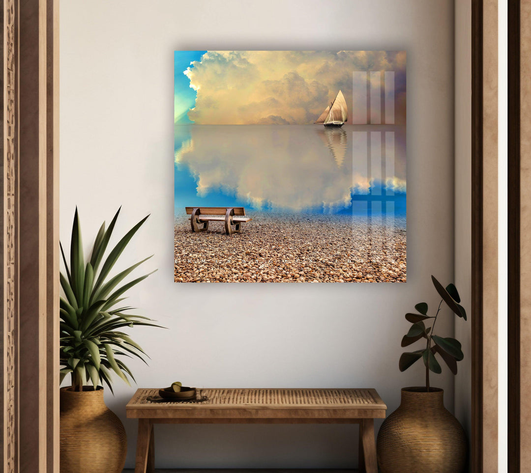 Sailboat Clouds Sea Glass Wall Art glass image printing, glass prints from photos