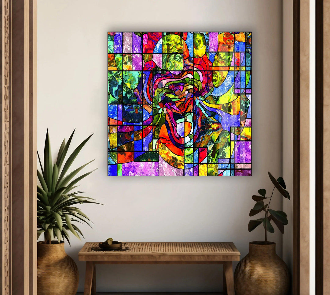 Geometric Mosaic Stained Glass Wall Art picture on glass wall art, photos printed on glass
