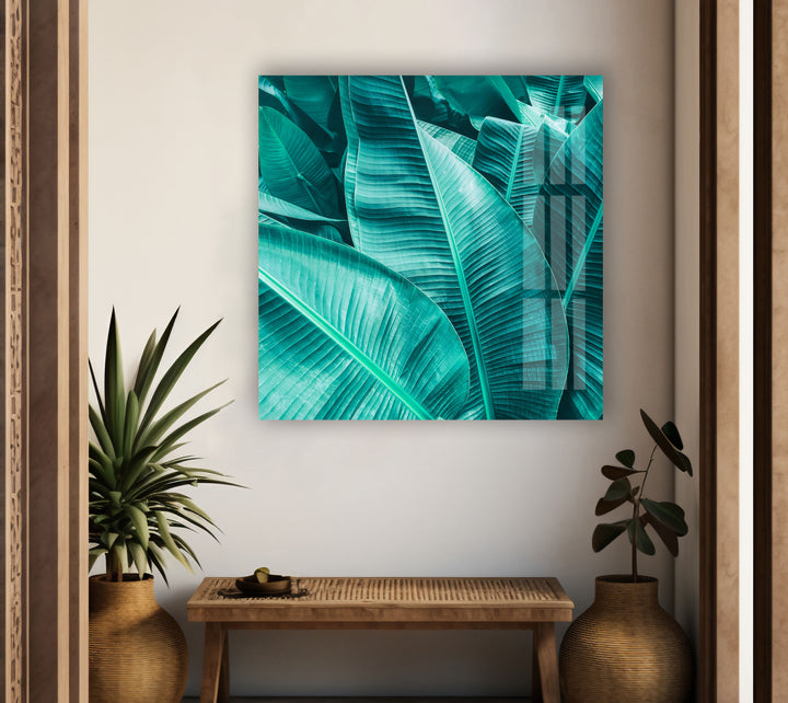 Tropical Banana Leaf Glass Wall Art, custom glass pictures, glass art prints