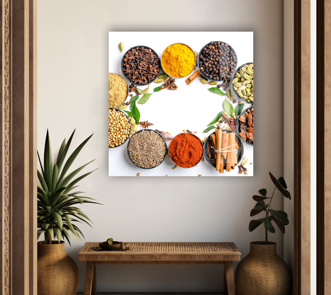 Bowls Of Spice Glass Wall Art, glass art painting, glass art for the Wall