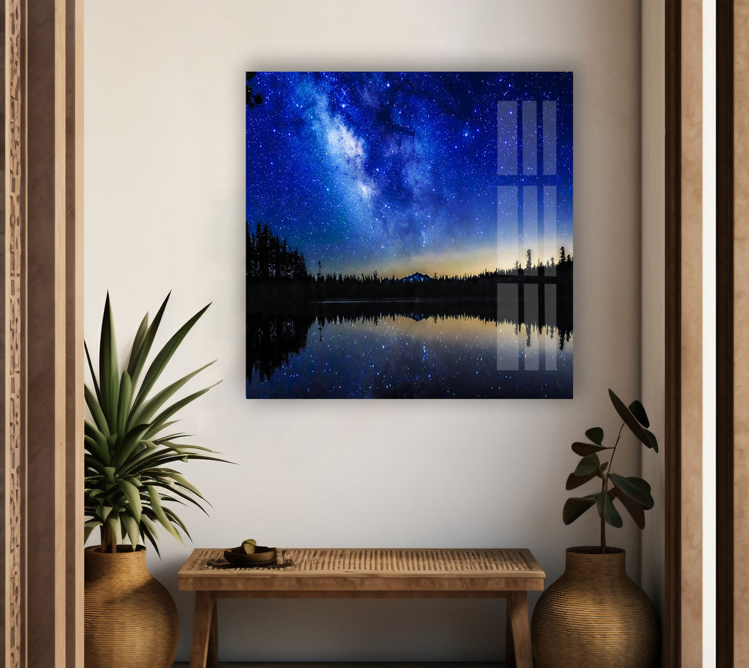 Milky Way in the Night Sky Glass Wall Art glass pictures for Wall, glass prints wall art