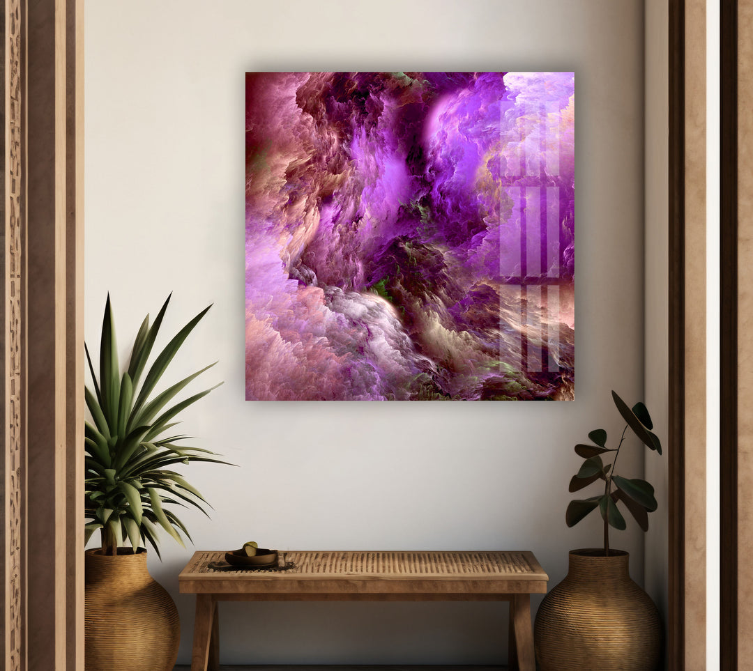 Purple Clouds Abstract Glass Wall Art