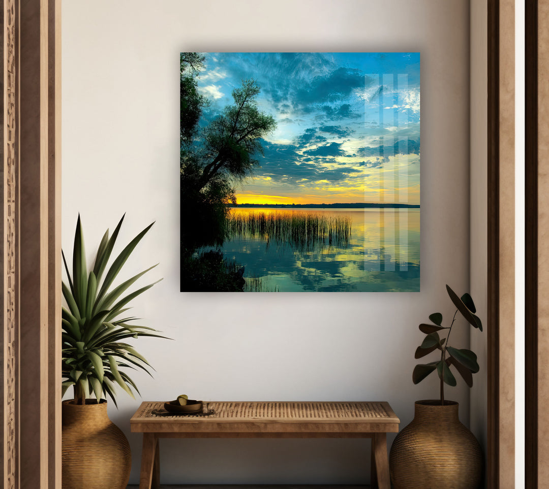 Gentle Sunrise Over The Lake Glass Wall Art custom glass pictures, glass art prints